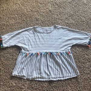 🌟 Striped Peplum Blouse w/ Colorful Tassel Trim